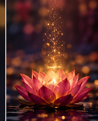 A glowing lotus resting on water, an offering of light