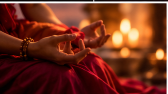 Hands in meditation, holding a mala