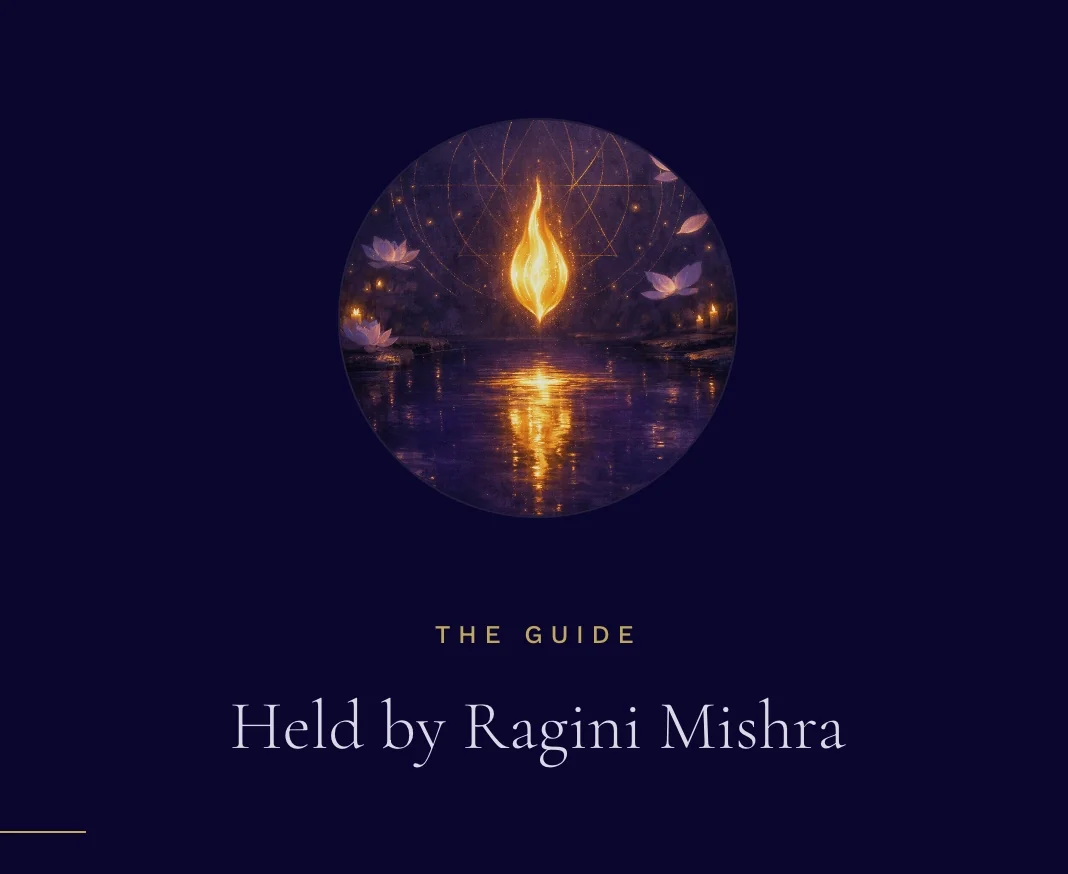 Sacred flame with lotus flowers and sacred geometry — a field of reflection and purpose remembrance